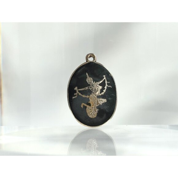 Dancing Angel Siam Sterling Silver 925 Vintage Thai Made Nielloware Brooch Pin - Picture 7 of 8